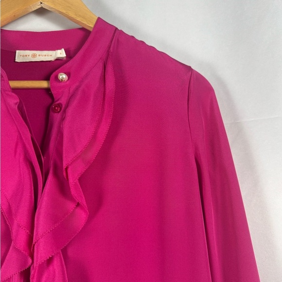 Tory Burch Hibiscus Flower Jane 100% Silk Dress Pink Ruffles Holiday Wedding 8 - Picture 3 of 12